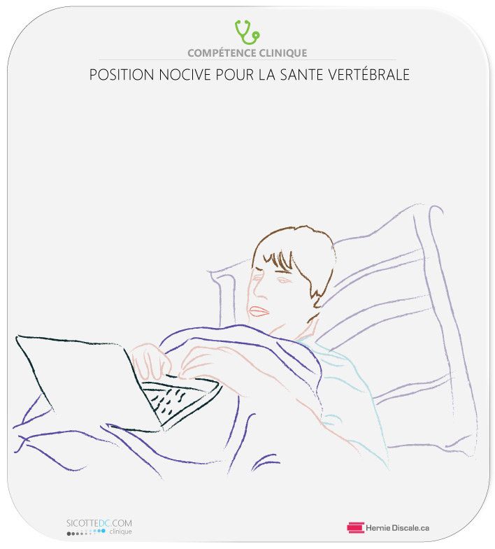 La position novice pour la santé du cou (cervicale). Mauvaise posture au lit pour la lecture.